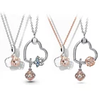 Очаровательное женское ожерелье Pan's new Charm для влюбленных, розовый цветок, сердце моря, подарок для подруги и подруги, набор для влюбленных ожерелье