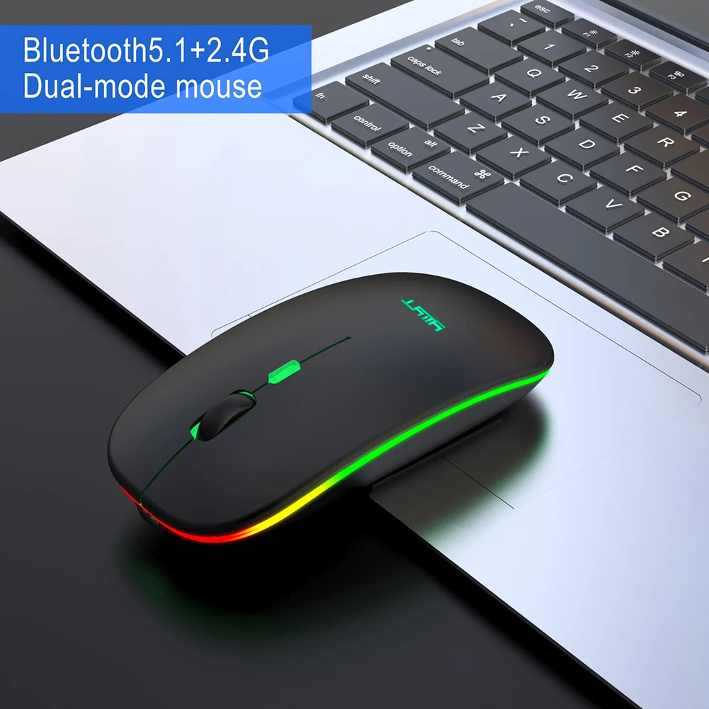 

Bluetooth-совместимая оптическая мышь 2,4G беспроводное освещение Бесшумная мышь перезаряжаемая двойной режим для офиса забота компьютерные при...