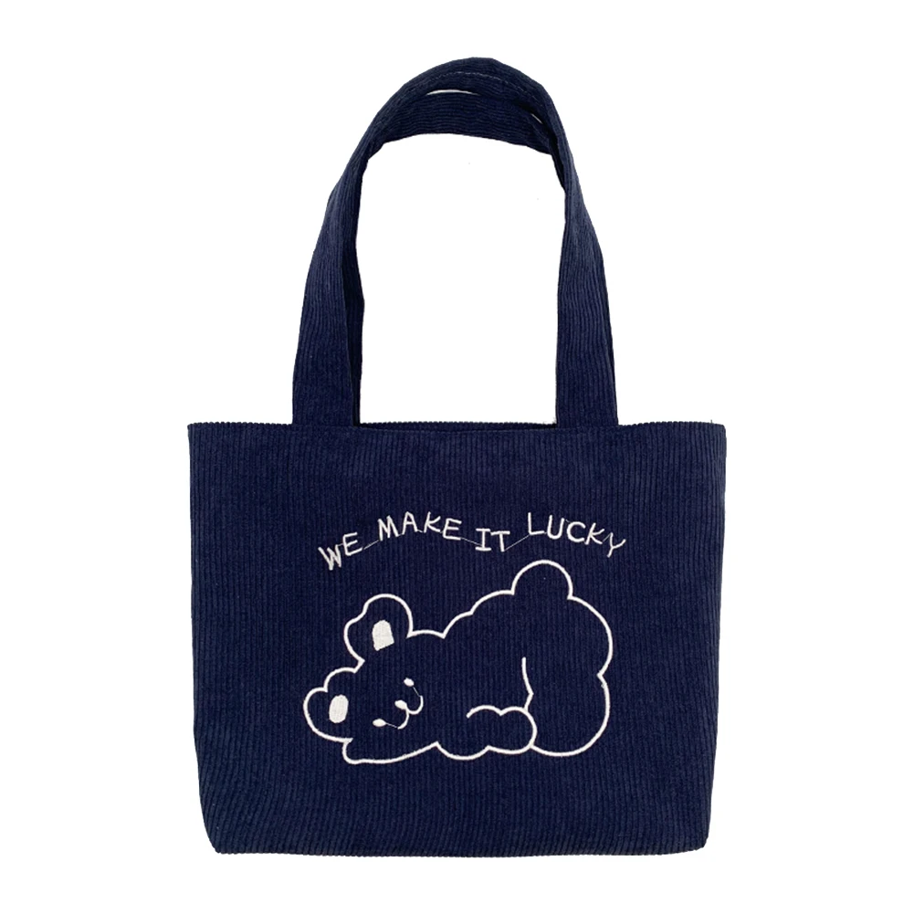 

Youth Ladies Simple Versatile Bag Corduroy Cute Top-handle Satchel Girls Bear Pattern Shoulder Bag School Handbags