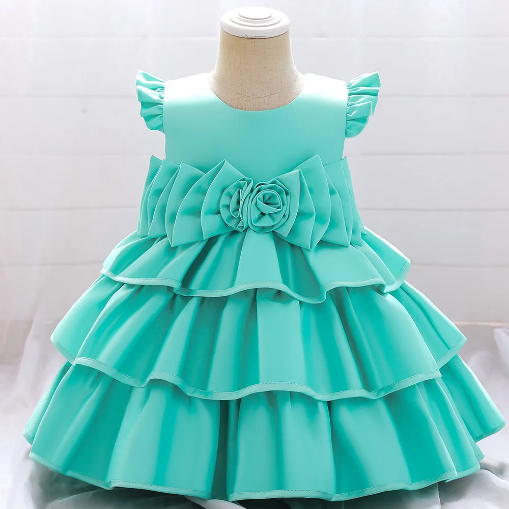 

6M-10Y Toddler Baby Kid Girls Dress Princess Bow Satin Cake Kids Wedding Party Dresses Christening 1st Birthday Dress