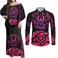 hycool wholesale custom plus size pohnpei island couple clothes for wedding party evening maxi dress match long sleeve shirt men
