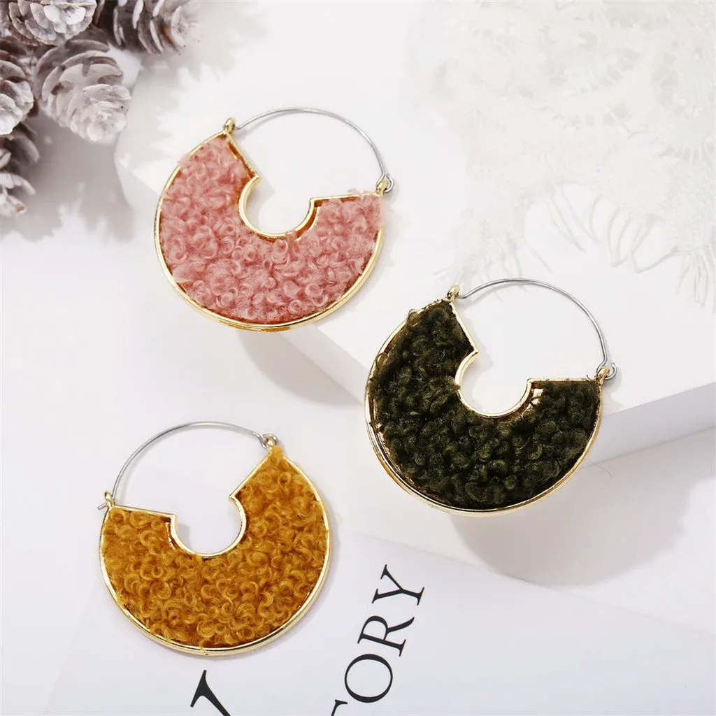 Полукруглые плюшевые серьги ретро темперамент c-тип женские трендовые модные