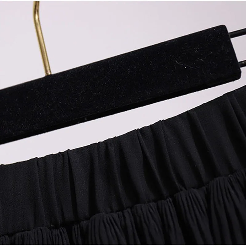 

White Black Women Summer Chiffon Skirt Girls Solid High Waist Elegant Office Ladies Pleated Midi Skirt Beach Saia Faldas