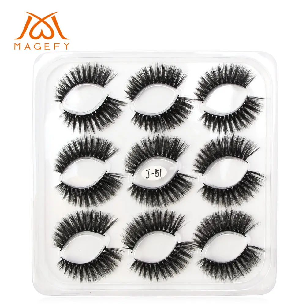 9pairs pack-3DJ51 5/7/9/10 пар в комплекте; 3D норковые ресницы длинные накладные ресницы в виде натуральных пышный объем тонкими поддельные клей для наращивания ресниц Макияж торговля - Цвет: 9pairs pack-3DJ51