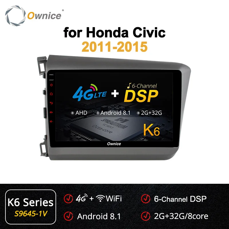 Ownice, Android 9,0, 8 ядер, 4 Гб ОЗУ, 64 Гб ПЗУ, k3, k5, k6, автомобильный Радио плеер, gps для Honda Civic, 2011-, 4G, LTE, SPDIF 360, Pano ram - Цвет: S9645-1 K6
