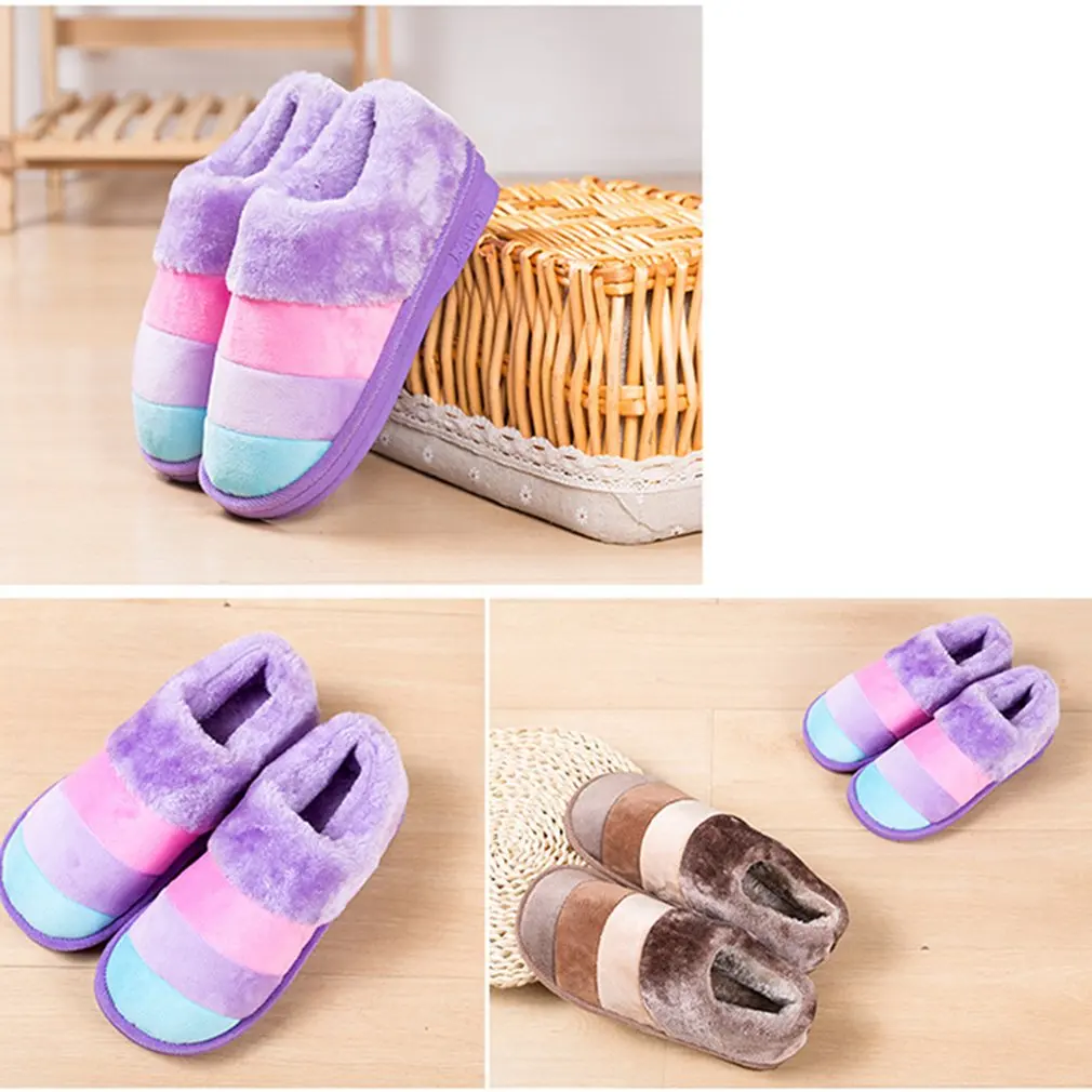 

Autumn And Winter Color Stripes Pregnant Women Fur Slippers