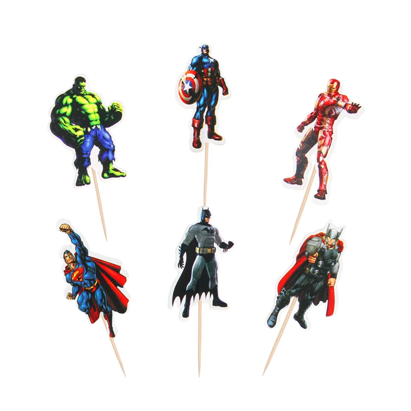 Avengers 24 шт. мультяшный Единорог тематический Топпер для кексов украшения торта украшения для дня рождения Детские вечерние принадлежности для девочек - Цвет: Avengers