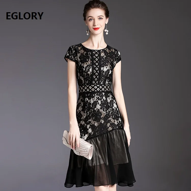 

2020 Summer Fashion Lace Dress High Quality Party Women Sexy Tulle Mesh Patchwork Short Sleeve Slim Fitted A-Line Vintage Dress