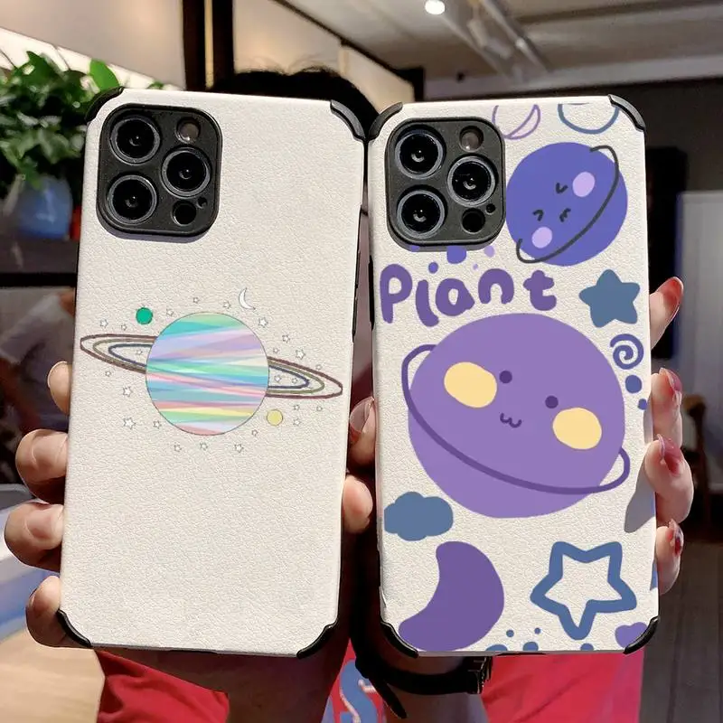 

Astronaut Planet Phone Case Lambskin Leather For iphone 12 11 8 7 6 XR X XS PLUS MINI PLUS PRO MAX Shockproof