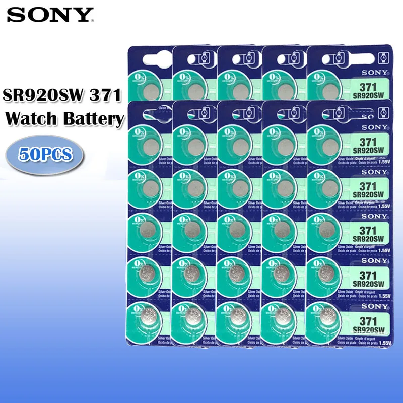 50 шт. Sony 100 Оригинал 371 SR920SW 920 LR920 AG6 LR69 171 1 55 в оксид серебра батарея для часов