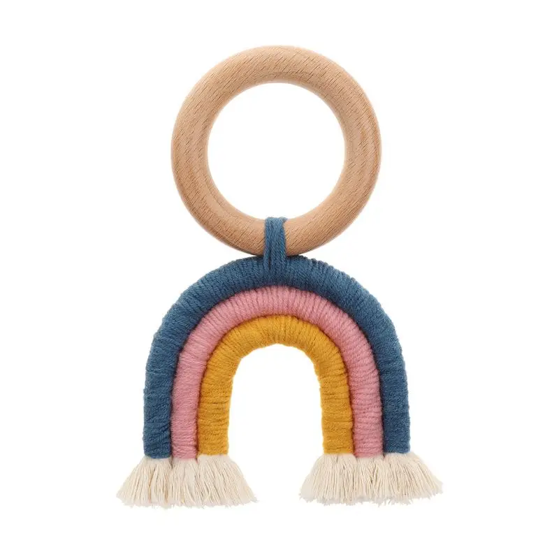 

Baby Teething Ring Rainbow Wooden Boho Baby Teether Stroller Toys Shower Gift
