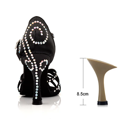 Black 8.5cm SHOYDANC/Женская обувь для латинских танцев; большие и маленькие стразы; обувь для сальсы; вечерние, свадебные, Бальные Танцевальные Туфли; цвет бронзовый, черный; обувь на высоком каблуке 9 см - Color: Black 8.5cm