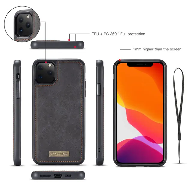 Съемный чехол на молнии для iPhone 11 Pro Max xs max xr x 5 5S se 6 6s 7 8 plus, кошелек, сумка, Магнитный кожаный чехол для телефона
