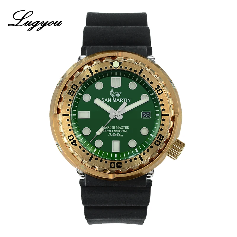 Shark G Black NH35 Lugyou Сан Мартин тунец SBBN015 механические мужские часы бронзовая резина черный сапфир выпуклые 300 метров Водонепроницаемость супер свечение - Цвет: Shark G Black NH35