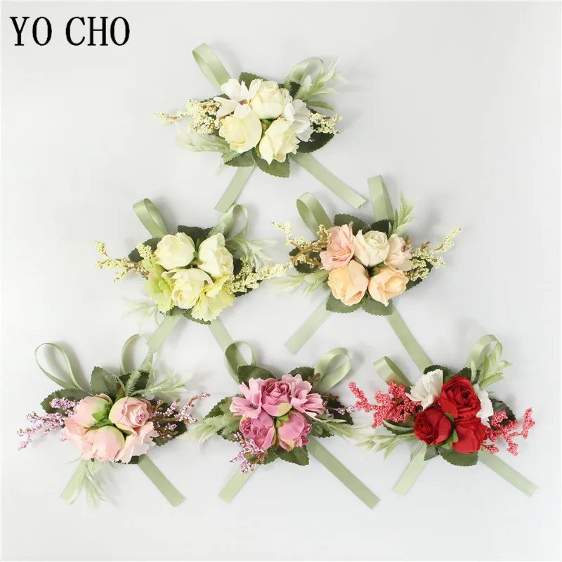 YO CHO Corsage искусственный цветок свадебная бутоньерка шелковые розы Мужская Брошь