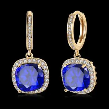 

Gold Zircon Ear Buckle Blue Square Diamond Romantic Earrings Ear Clip Women's Dangle Earrings Boho Hoop Earrings
