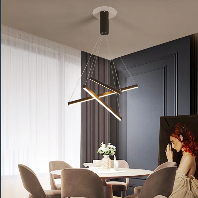 Iluminación LED de araña minimalista, lámpara colgante largo moderna para escalera, vestíbulo, comedor y sala de estar, luminarias ajustables, color negro