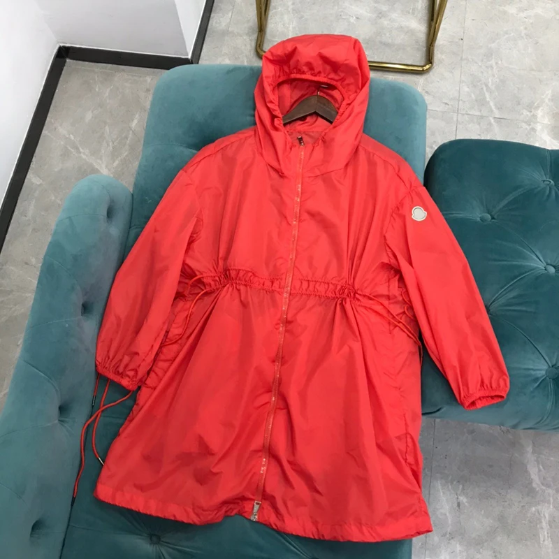 

High end Summer 6.28 New Women Drawstring Design Fashion Hooded Waterproof Sun-protective Jacket Coat