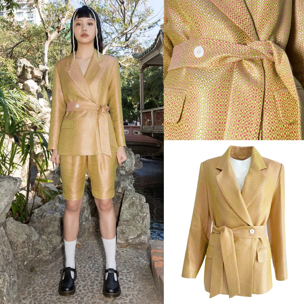 

Fashion Plaid Women Suits Preppy Style Custom Made Chic Shorts & Belt Blazer Young Girl 2 Pieces Streetwear Daily Casual Wear