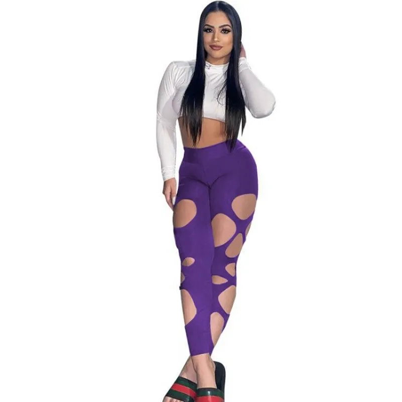 

Sexy Hollow Out Women Pants 2021 Newest Arrivals Solid High Waist Female Night Club Pencil Trousers Sport Party Autumn S-2XL