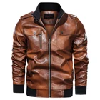 Мотоциклетная кожаная куртка, Мужская зимняя кожаная куртка из искусственной кожи в стиле ретро, мужская приталенная куртка-бомбер с воротником-стойкой, бейсбольная куртка, ветровка