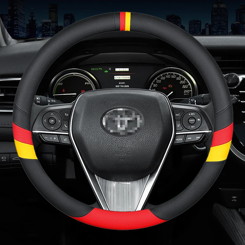 

New For Toyota Fashion Sports 3-Lines Leather Car Steering Wheel Cover For Vios Yaris Wish CHR Altis Camry Corolla Innova Avanza