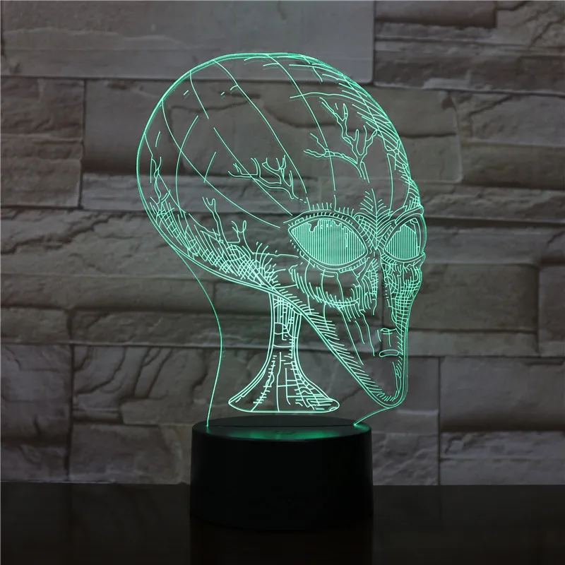 

Alien Head 3D Vision Illusion Unique Lamp Acrylic Night Light With Touch Switch Luminaria Table Lamp 7Colors Changing Deco Gift