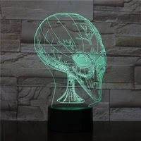 alien head 3d vision illusion unique lamp acrylic night light with touch switch luminaria table lamp 7colors changing deco gift