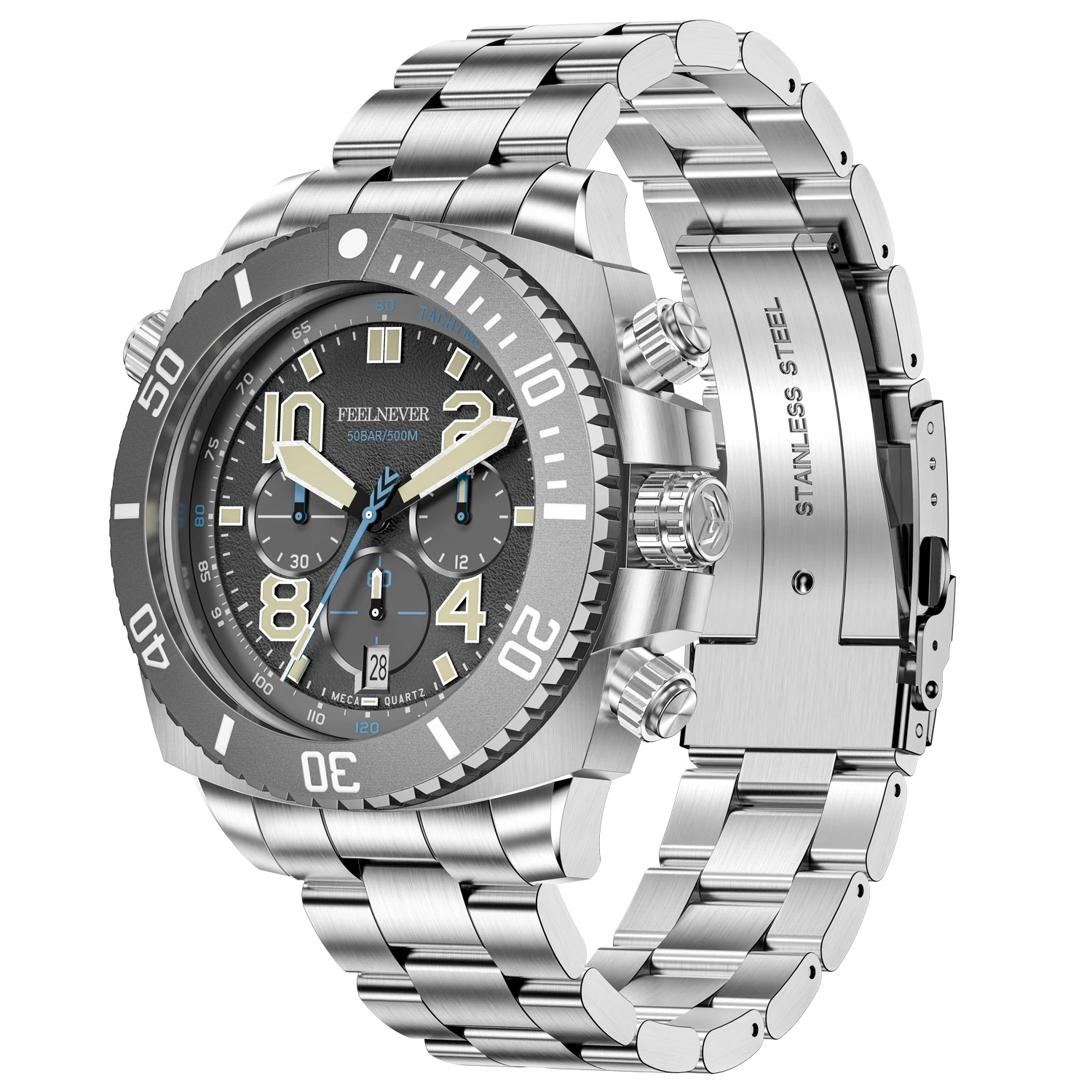 FeelNever Sport Dive Мужские часы из нержавеющей стали с большим циферблатом для мужчин 500