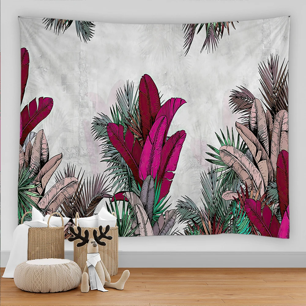 

Tropical Leaves Palm Tree Tapestry Wall Hanging Flowers Pattern Beach Wall Tapestry Animal Backdrop Wall Cloth Carpet Tapestries