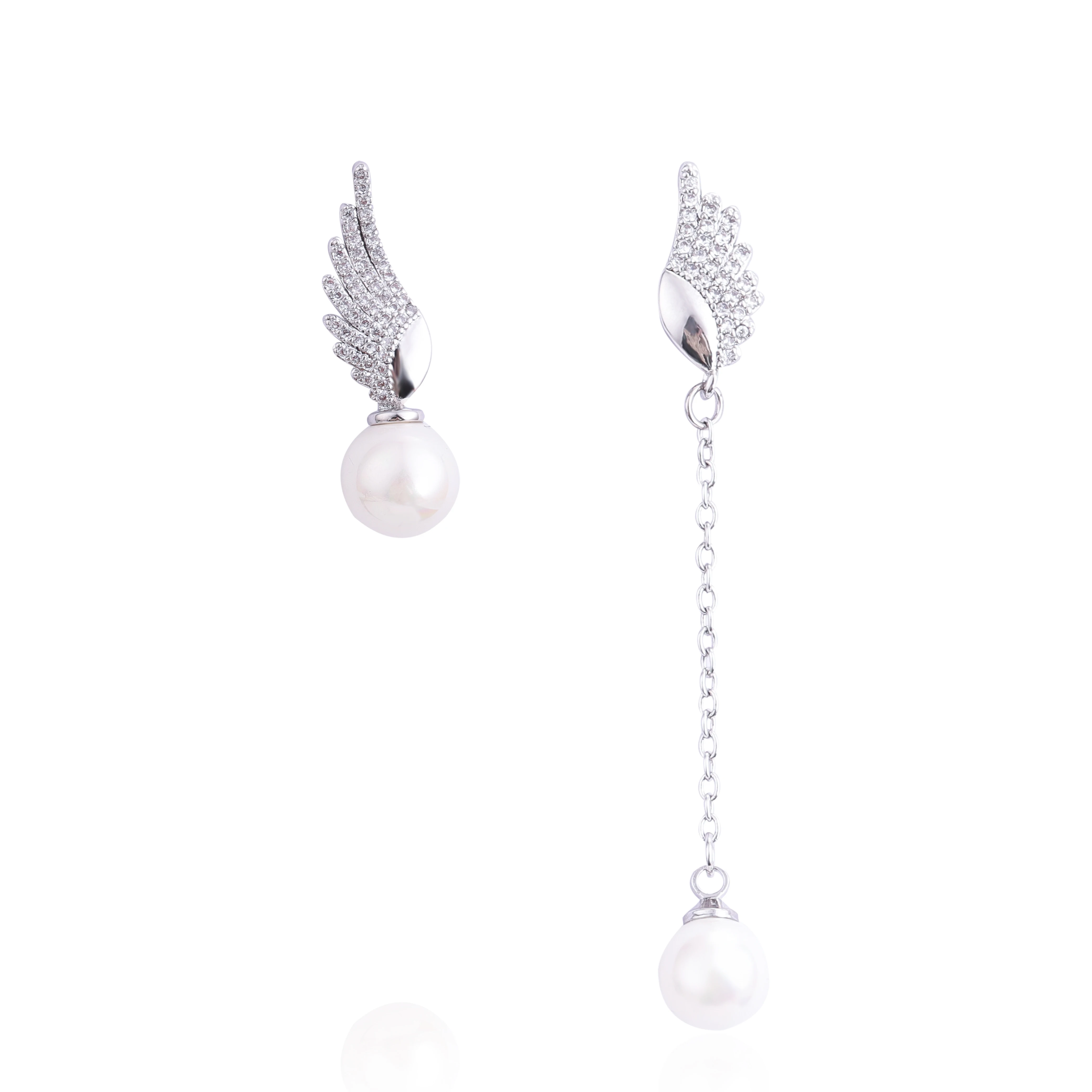 

Женские асимметричные серьги-подвески с искусственным жемчугом, серебристые геометрические серьги в Корейском стиле, простые крылья