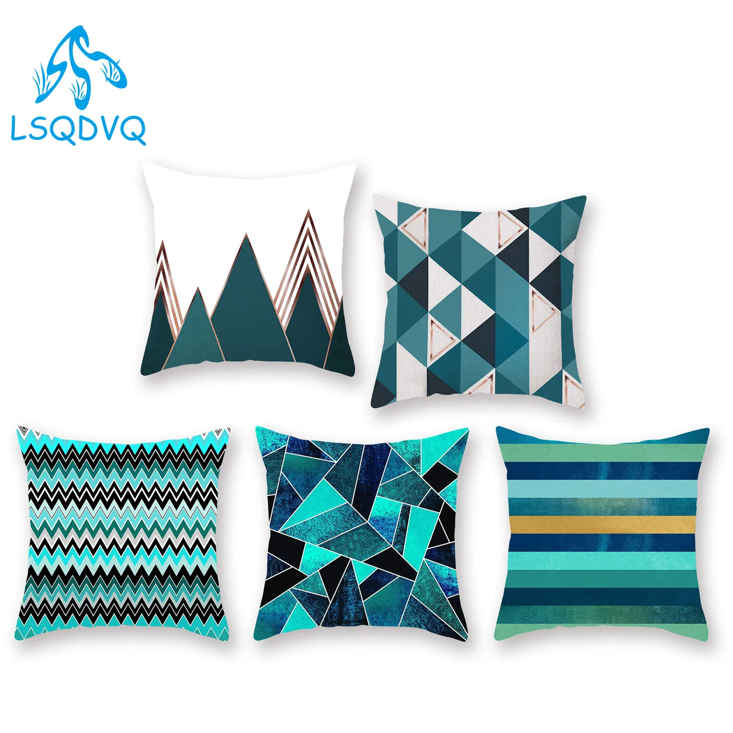 Декоративные диванные подушки Чехол зеленого цвета с геометрическим рисунком