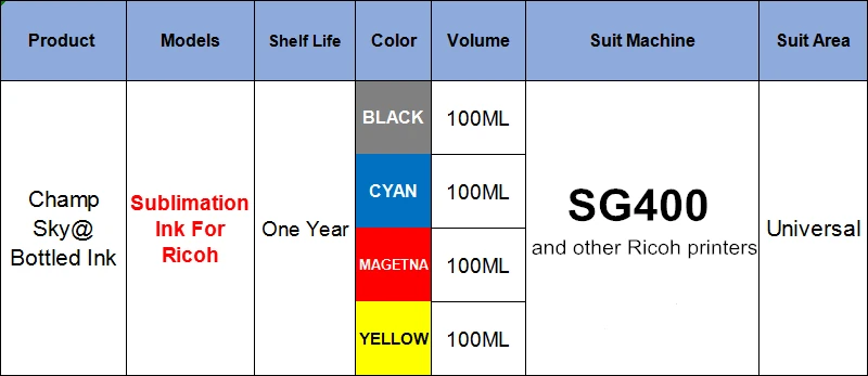 SG400 многоразовый чернильный картридж+ сублимационные чернила Ricoh. Для принтера Ricoh SG400