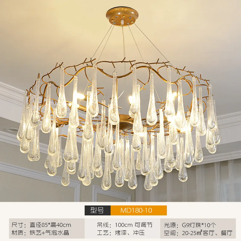 

French Luxury Living Room Restaurant Creative Crystal Drop Model Room Hotel Upscale Post-Modern Iron Gold Chandelier
