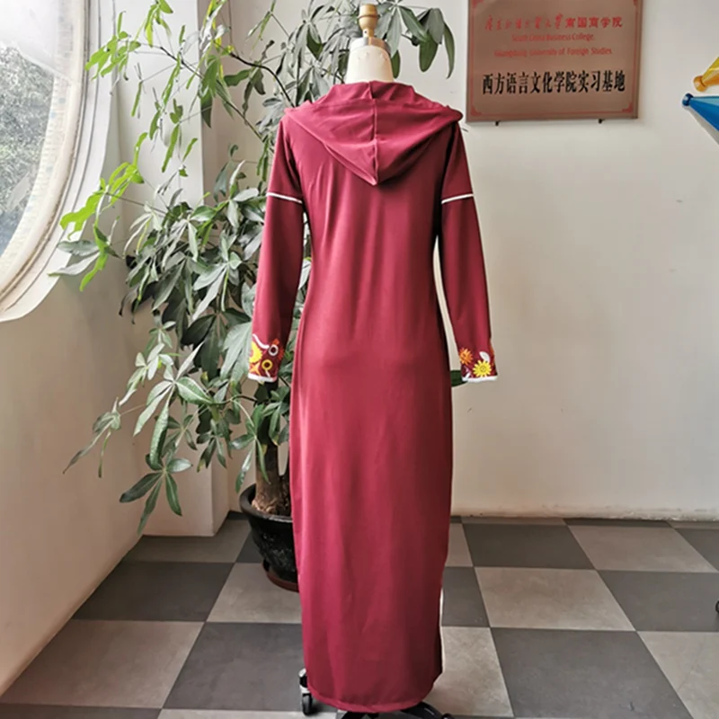

Boho Women Long Fashion Spring Dress Champagne African Female Robe Long Sleeve Hooded Casual Vintage Muslim Party Young Lady