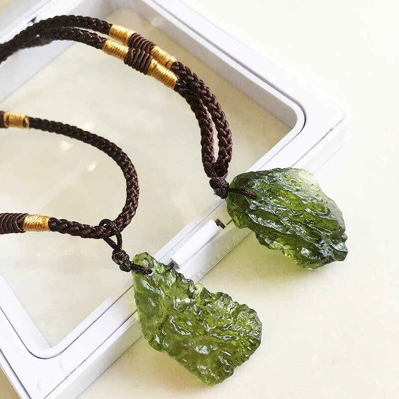 

Natural Crystal Green Gem Moldavite Meteorite Impact Glass Necklace Pendant