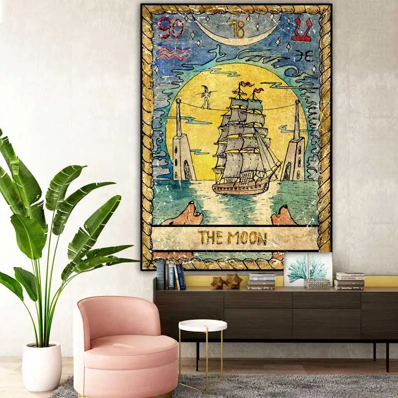 

The Moon Boat Tapestry Aesthetic Wall Hanging Psychedelic Wall Tapestry Room Decor Bohemian Hippie Wall Carpets