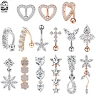 Перевернутые кольца для пупка с цветком звездой из хирургической стали бижутерия пирсинг пупка Oreja Body CZ 14G, кольцо для пупка