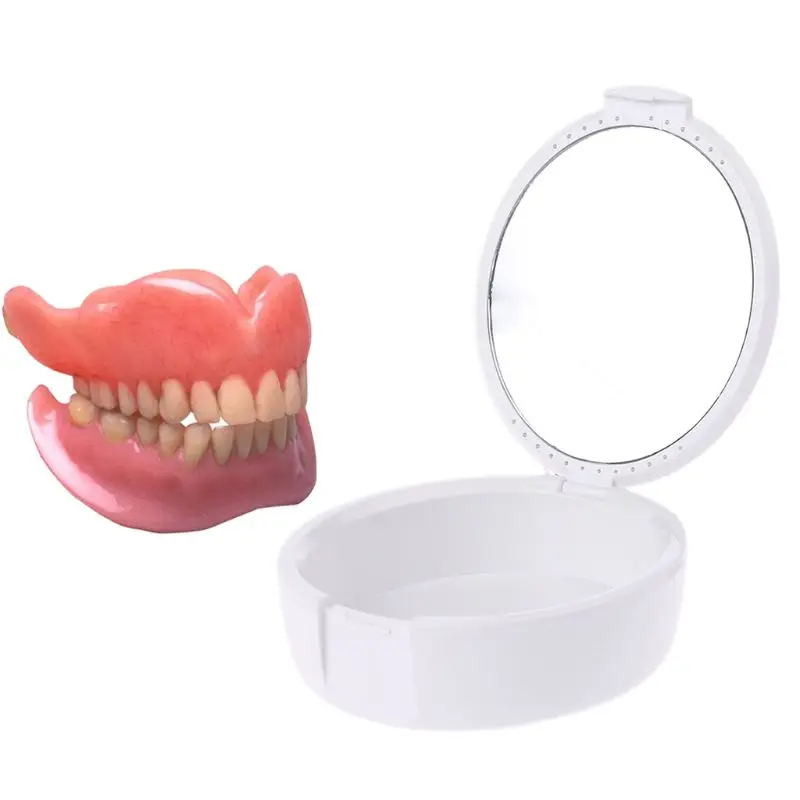 

Denture False Teeth Box Dental Orthodontic Retainer Storage Case Mouthguard Container With Mirror