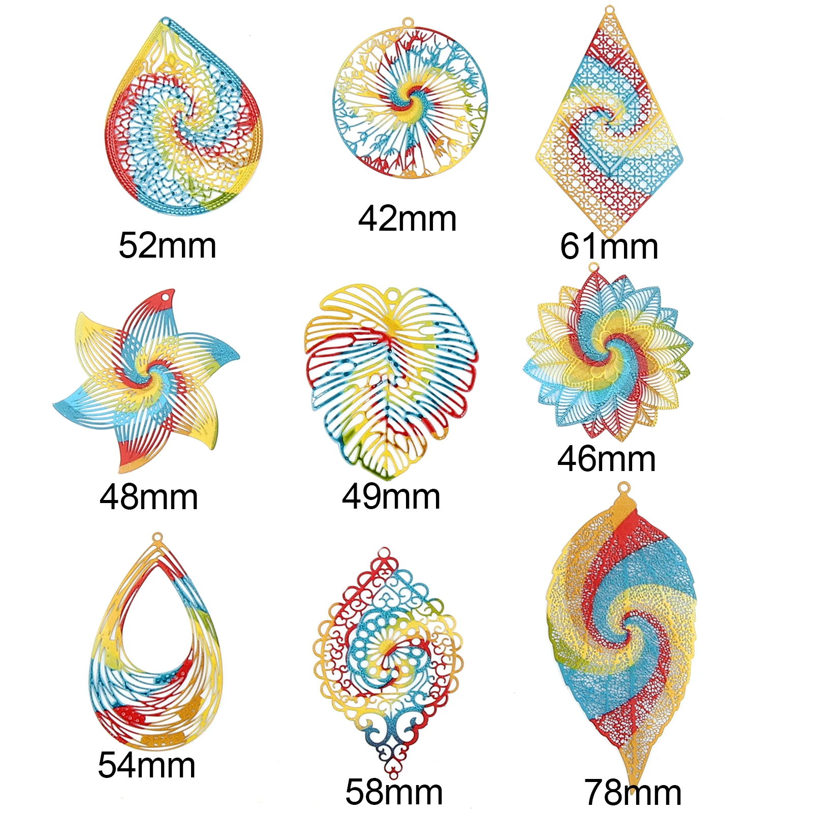 5 шт. Радуга вихревой сплав железа Филигранное тиснение Подвески полые