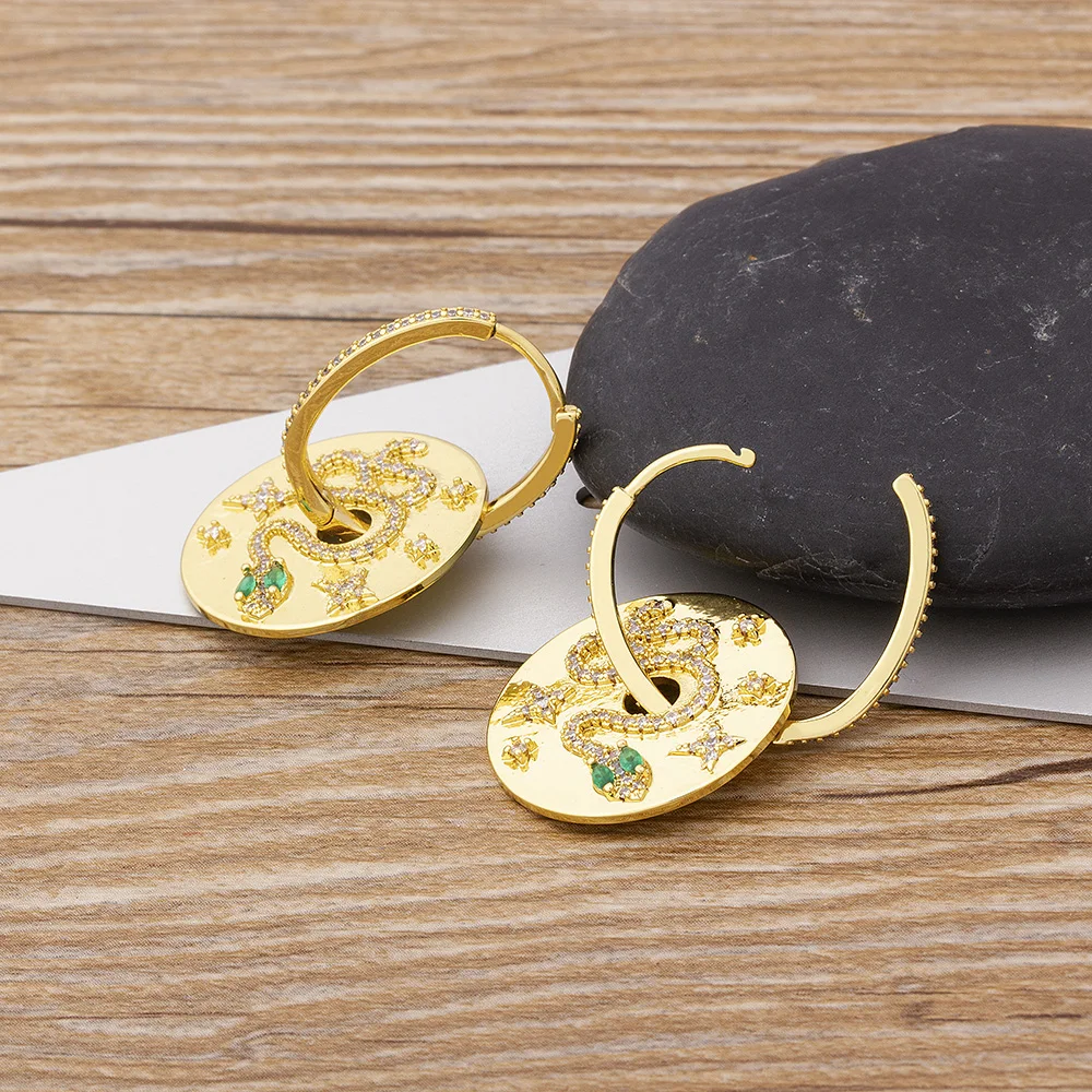 AIBEF Punk Style Round Micro Pave Snake Crystal CZ Drop Earrings Statement Hoop Party Gold Color Women Charm Jewelry |