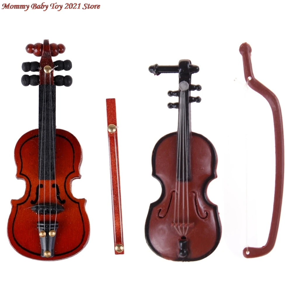 

1 шт., музыкальный инструмент «сделай сам» 1/12, деревянная скрипка, пластиковые аксессуары для кукольного домика