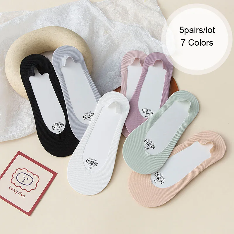 

Women summer socks 5pairs/lot Ultra-thin lady low cut silicone socks female Invisible socks VKMONY