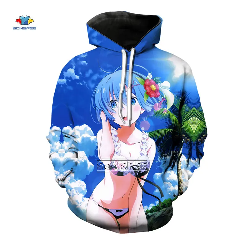

Rem Ram Hoodies 3D Print Japan Anime Sexy Bikini Girl Hoody Autumn Harajuku Casual Keep Warm Streetwear Oversized Men's Pullover
