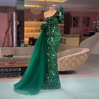 sexy glitter mermaid prom dresses ruffles one shoulder sequins plus size women long evening party dressing gowns custom made