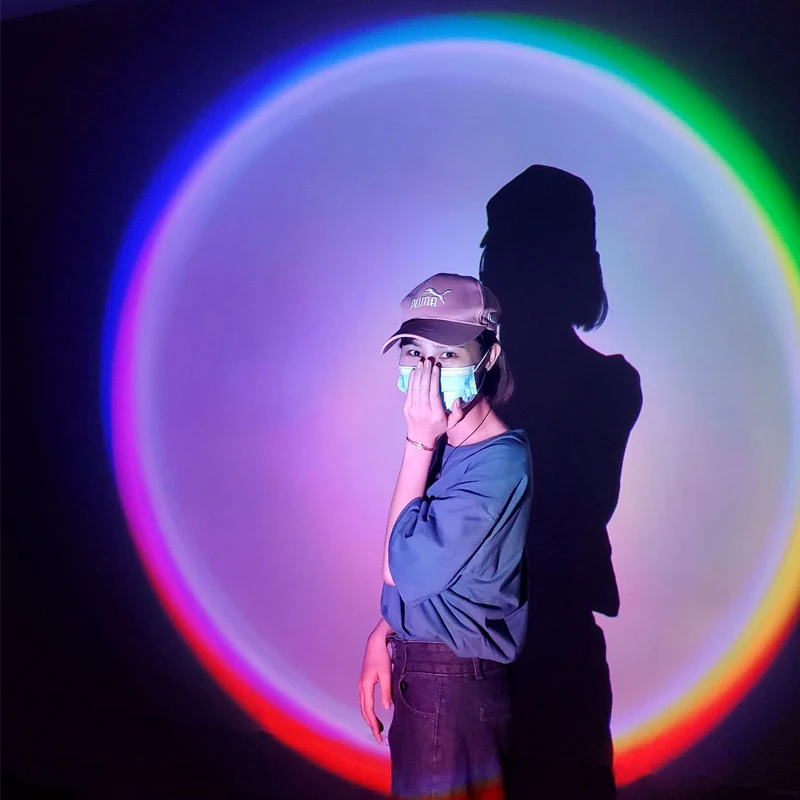 

RGB 16 Colors Rainbow Sunset lamp Projector Atmosphere Night Light LED Light For Coffee Store Home Decor Nightlight Fill Lights