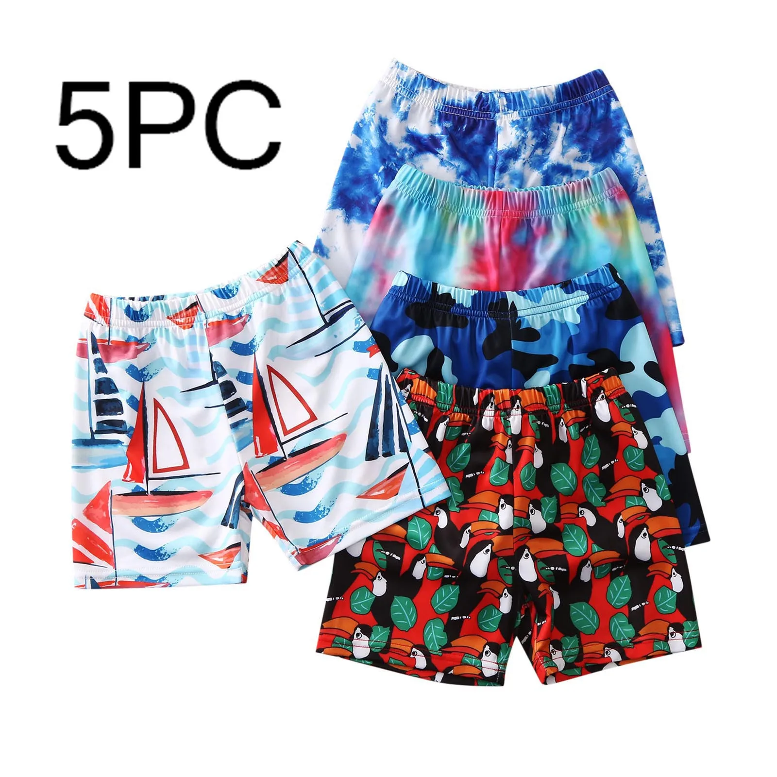 

5pc Toddler Infant Kids Boys Fashion Dot Ink Printing Swimming Trunks Beach Shorts Surfing Hawaiian Style Beach Pants For Boys