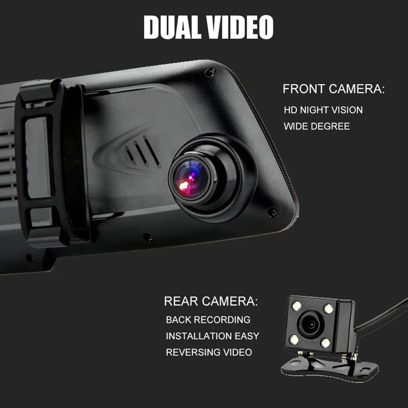 QPLOVE 7 дюймов черная рамка Автомобильное зеркало заднего вида DVR HD 1080P двойной