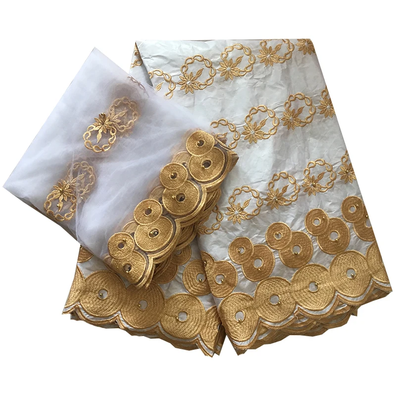

white gold lace embroidery African guinea brocade fabric african bazin riche top quality nigerian gele headtie 5+2yards/lot