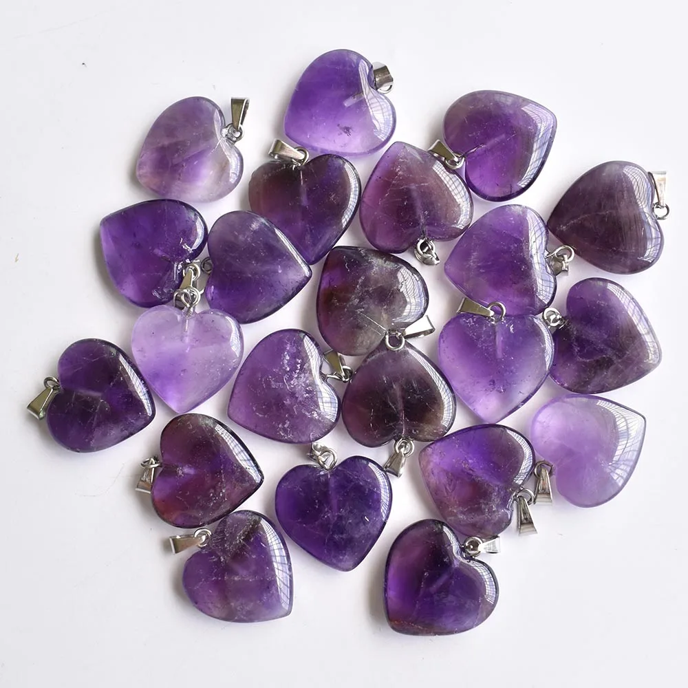 

Wholesale 20pcs/lot fashion good quality Natural amethysts heart shape charms pendants for jewelry making 20mm free shipping